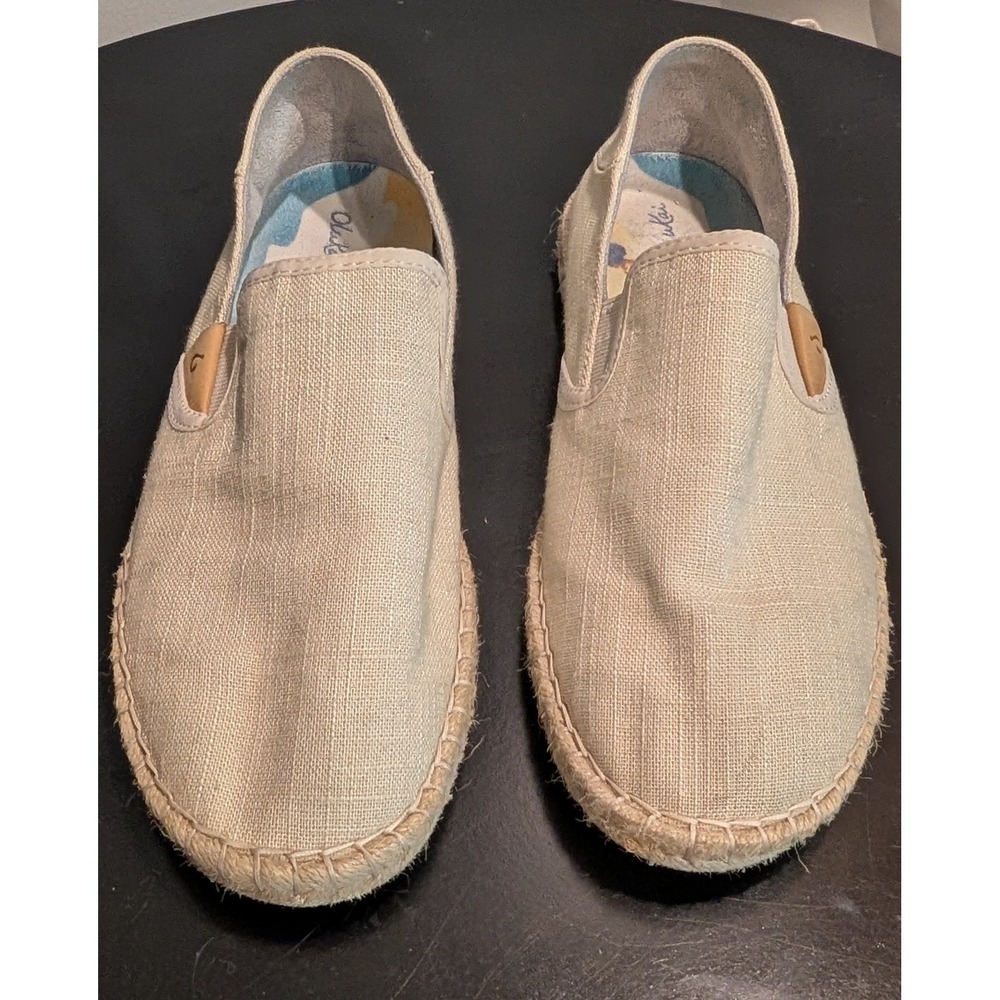 Olukai Kaula Pa'a Kapa Women 8 Linen Espadrille Slip On Shoes Sand 20449-2020